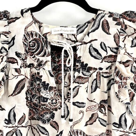 House of Harlow 1960 Peasant Top‎ Womens Size M Flutter Sleeves Floral Blouse - Picture 4 of 12
